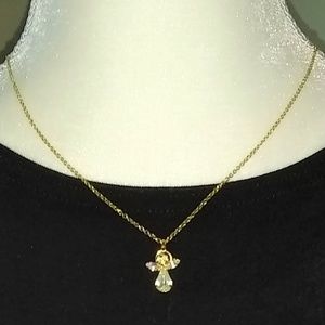 18" Long Costume 4 Rhinestones Angel Necklace